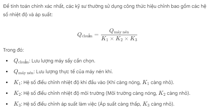 Công thức chuẩn tính lưu lượng máy sấy khí